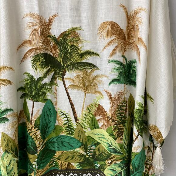 JM Collection Linen Blend Tropical Retreat Top Women XXL Green Coastal Lagenlook - Picture 5 of 10